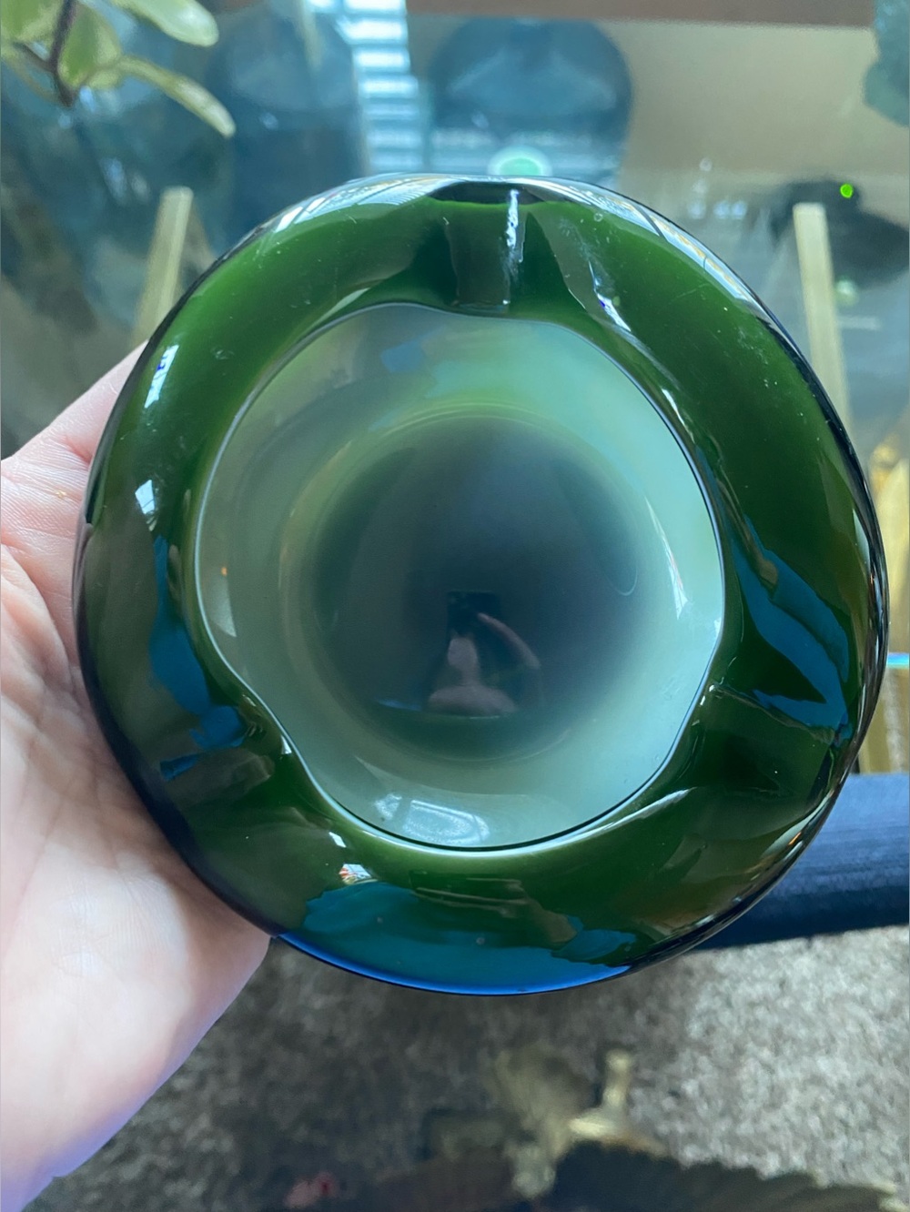 Vintage MCM Murano Style Hand Blown Sommerso Art Glass Bowl Green White Pontil - Picture 5 of 7